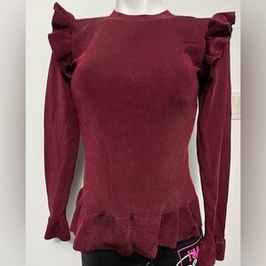 H&M Burgundy Red Ruffle Knit Top Sweater Size M